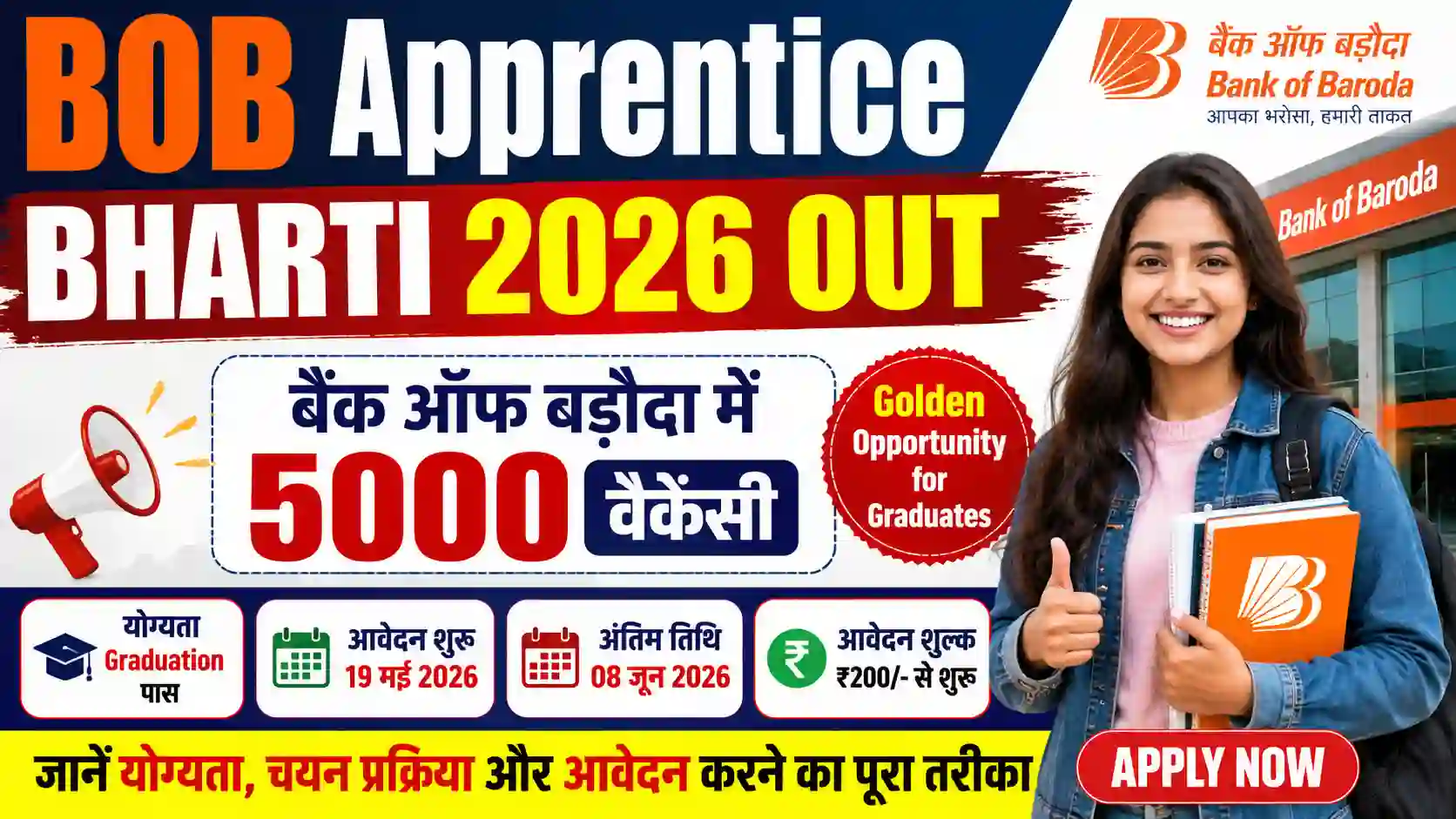 BOB Apprentice Bharti 2026 Out: बैंक ऑफ बड़ौदा में 5000 वैकेंसी, जानें योग्यता और आवेदन प्रक्रिया