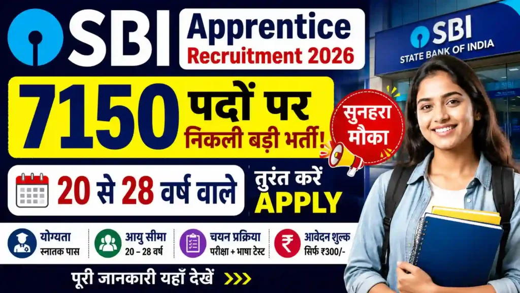SBI Apprentice Recruitment 2026: SBI में 7150 पदों पर निकली बड़ी भर्ती, 20 से 28 वर्ष वाले तुरंत करें Apply