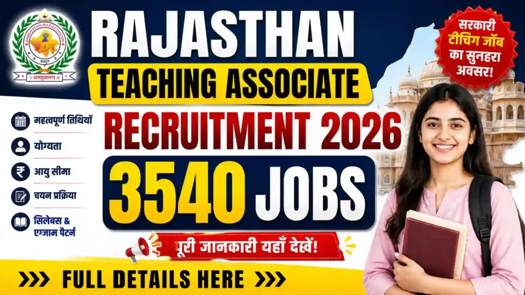 Rajasthan Teaching Associate Recruitment 2026 – 3540 Jobs | Full Details Here