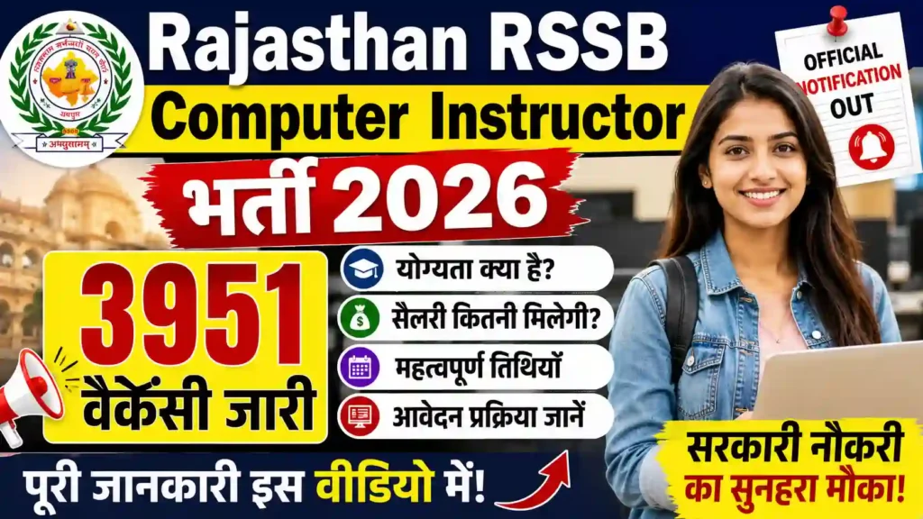 Rajasthan RSSB Computer Instructor Bharti 2026: 3951 वैकेंसी जारी, जानें योग्यता, सैलरी और आवेदन प्रक्रिया
