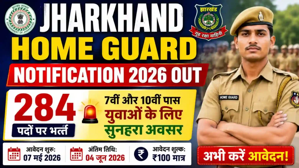 Jharkhand Home Guard Notification 2026 Out: 284 पदों पर भर्ती का शानदार मौका