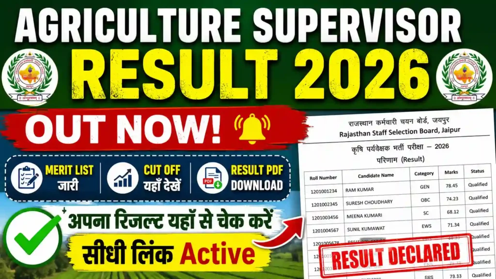 Agriculture Supervisor Result 2026: Merit List, Cut Off & Result PDF Download
