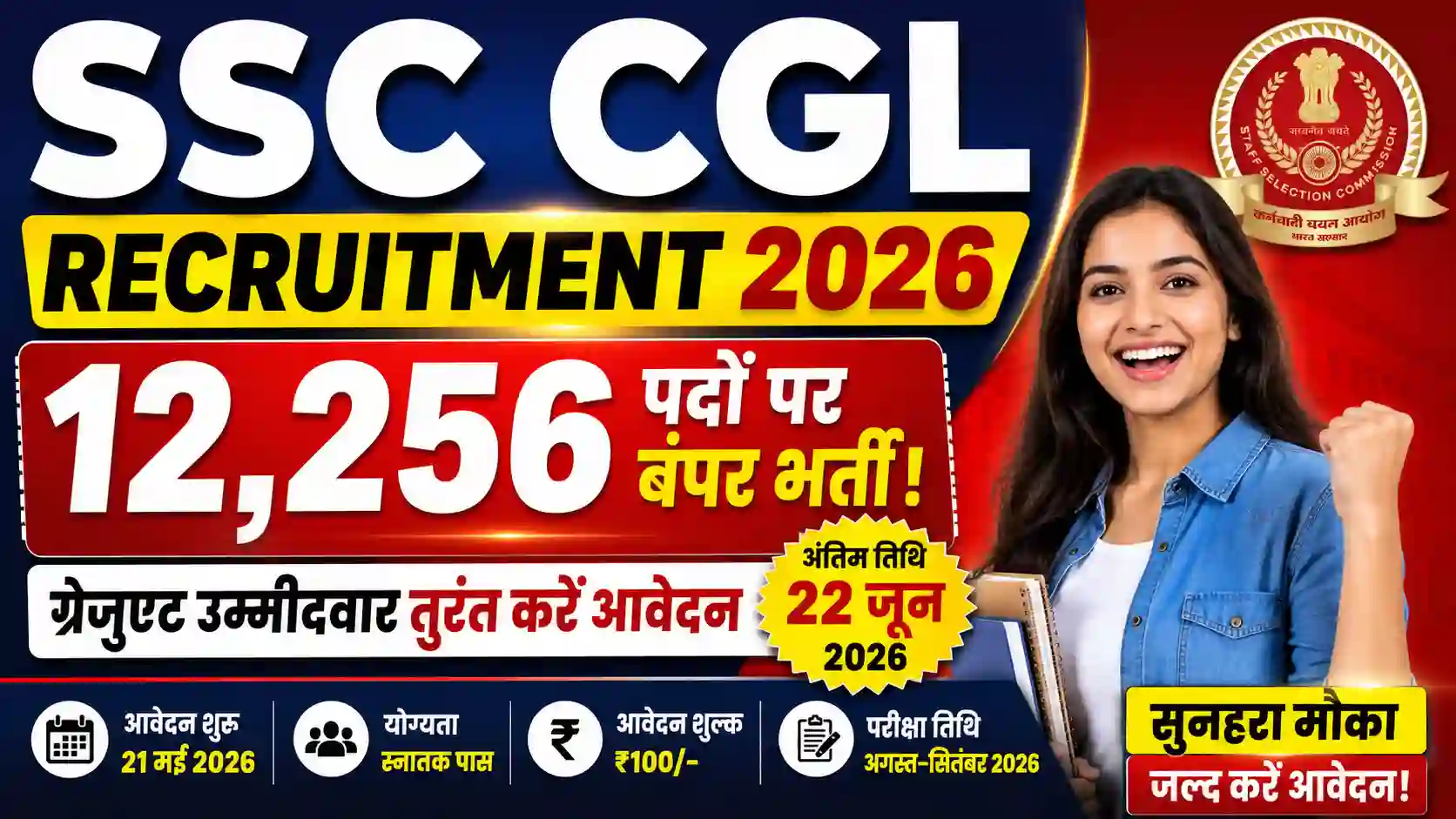 SSC CGL Recruitment 2026: 12,256 पदों पर बंपर भर्ती, ग्रेजुएट उम्मीदवार तुरंत करें आवेदन