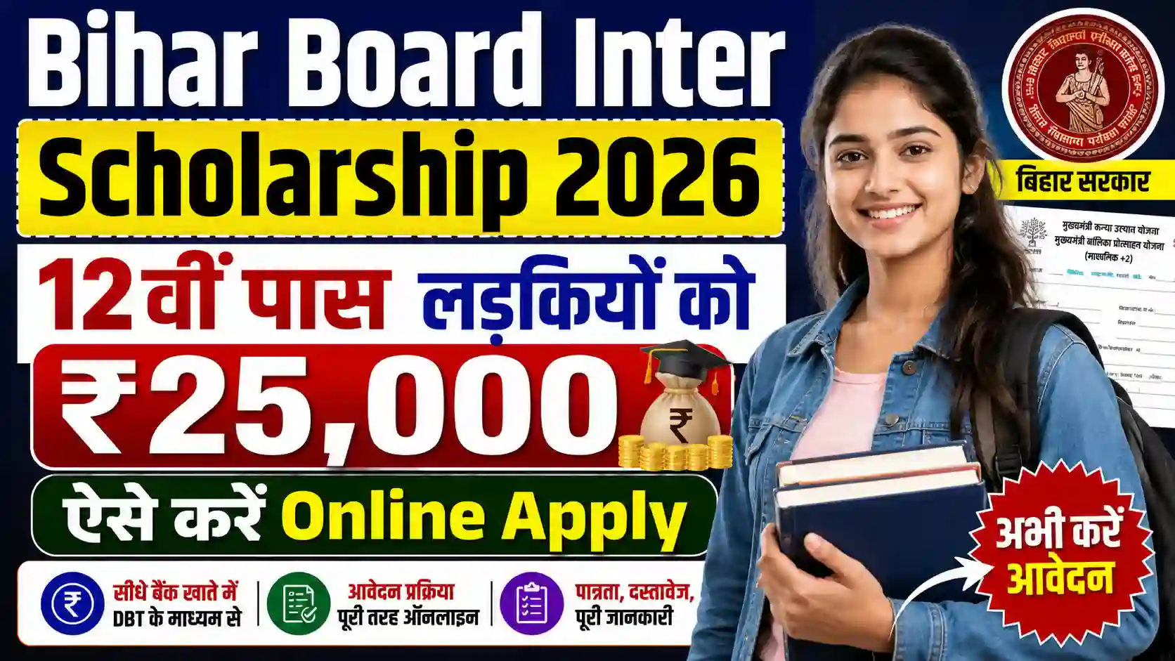 Bihar Board Inter Scholarship 2026: 12वीं पास लड़कियों को ₹25,000, ऐसे करें Online Apply