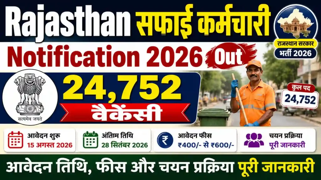 Rajasthan Safai Karmchari Notification 2026 Out: 24,752 वैकेंसी, आवेदन तिथि, फीस और चयन प्रक्रिया पूरी जानकारी