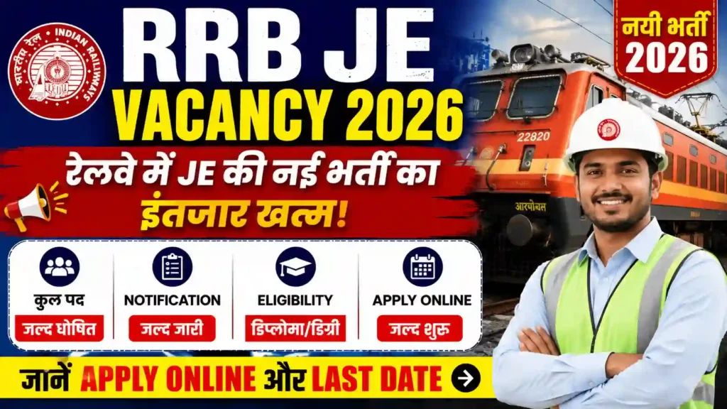 RRB JE Vacancy 2026: रेलवे में JE की नई भर्ती का इंतजार खत्म! जानें Vacancy, Notification, Eligibility, Apply Online और Last Date