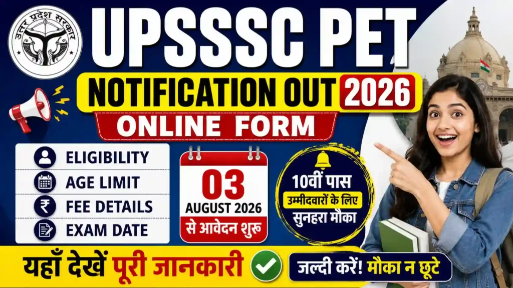 UPSSSC PET Notification Out 2026: Online Form, Eligibility, Age Limit, Fee और Exam Date